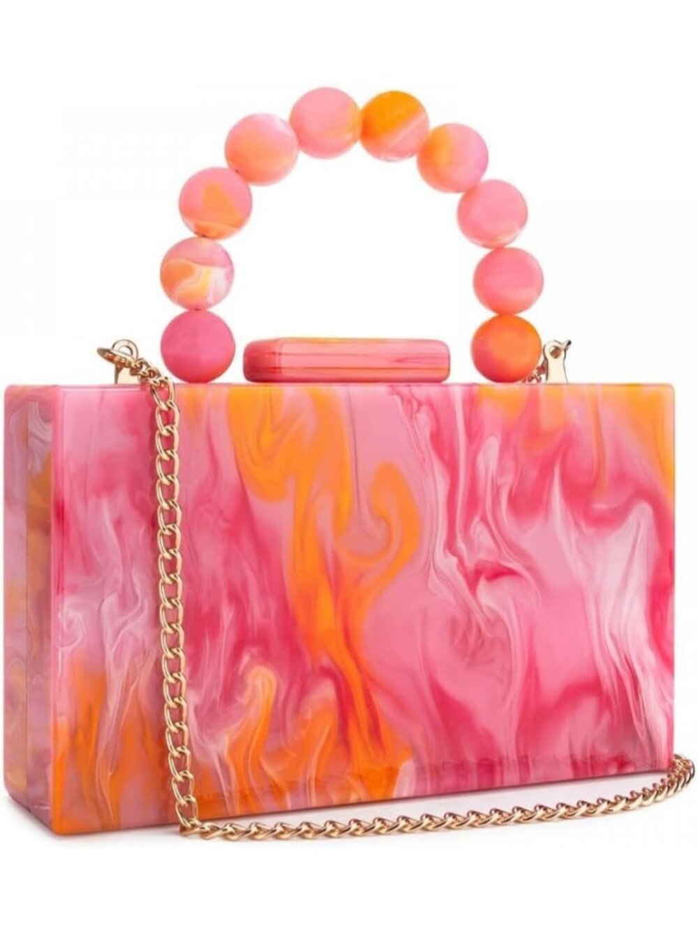 Women's Orange Marble Clutch Purse For Elegant Banquet Evening Crossbody Bag
